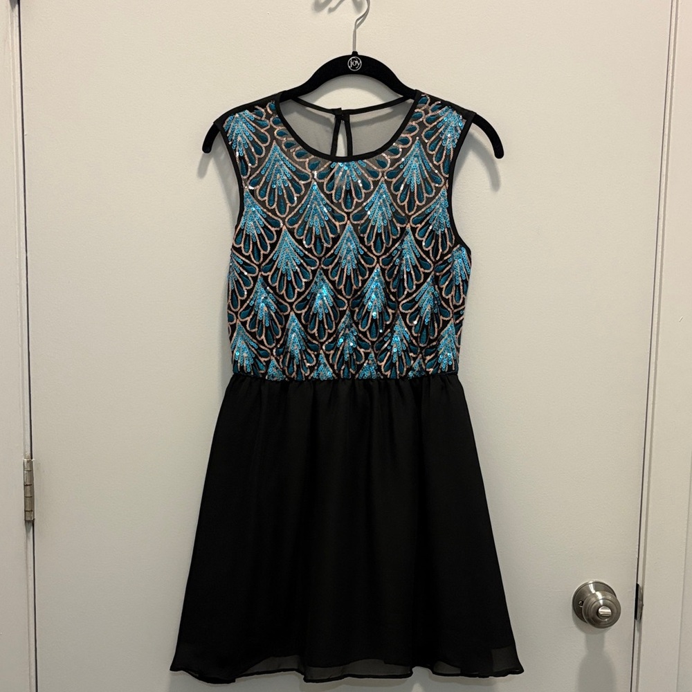 Black Dress with Teal and Gold Sequins